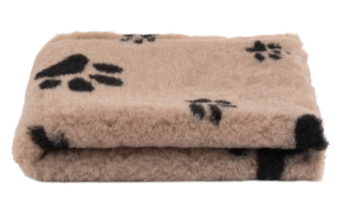 Blovi DryBed A+ - antypoślizgowe posłanie, legowisko dla zwierząt, beżowe w czarne łapki.png