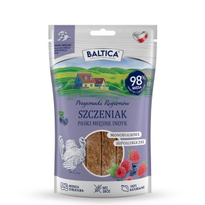 Mięsne paski dla szczeniaka Indyk 90 g BALTICA Przysmaki Regionów monobiałkowe, hipoalergiczne 