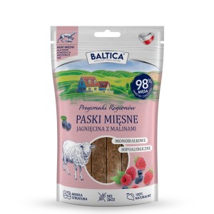 Mięsne paski dla psa Jagnięcina z malinami 90g BALTICA PRZYSMAKI REGIONÓW 