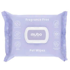 Mubo Fragrance Free Pet Wipes 100 szt. – bezzapachowe chusteczki dla psa i kota z aloesem 15x30 cm