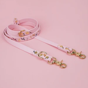 Smycz przepinana multifunkcyjna BioThane® wodoodporna BURA Charty Pudrowy Róż