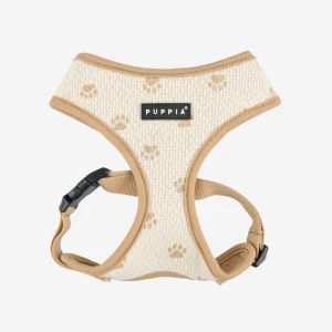 Beżowe bezuciskowe szelki dla psa w łapki -Puppia Pawprint Harness Beige