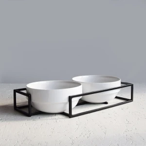 Corner Bowl Set Hello Pets – podwójna miska dla psa i kota na stojaku czarna