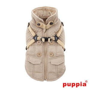 Ocieplana kurtka zimowa dla psa z szelkami 2w1 WILKES Beige PUPPIA